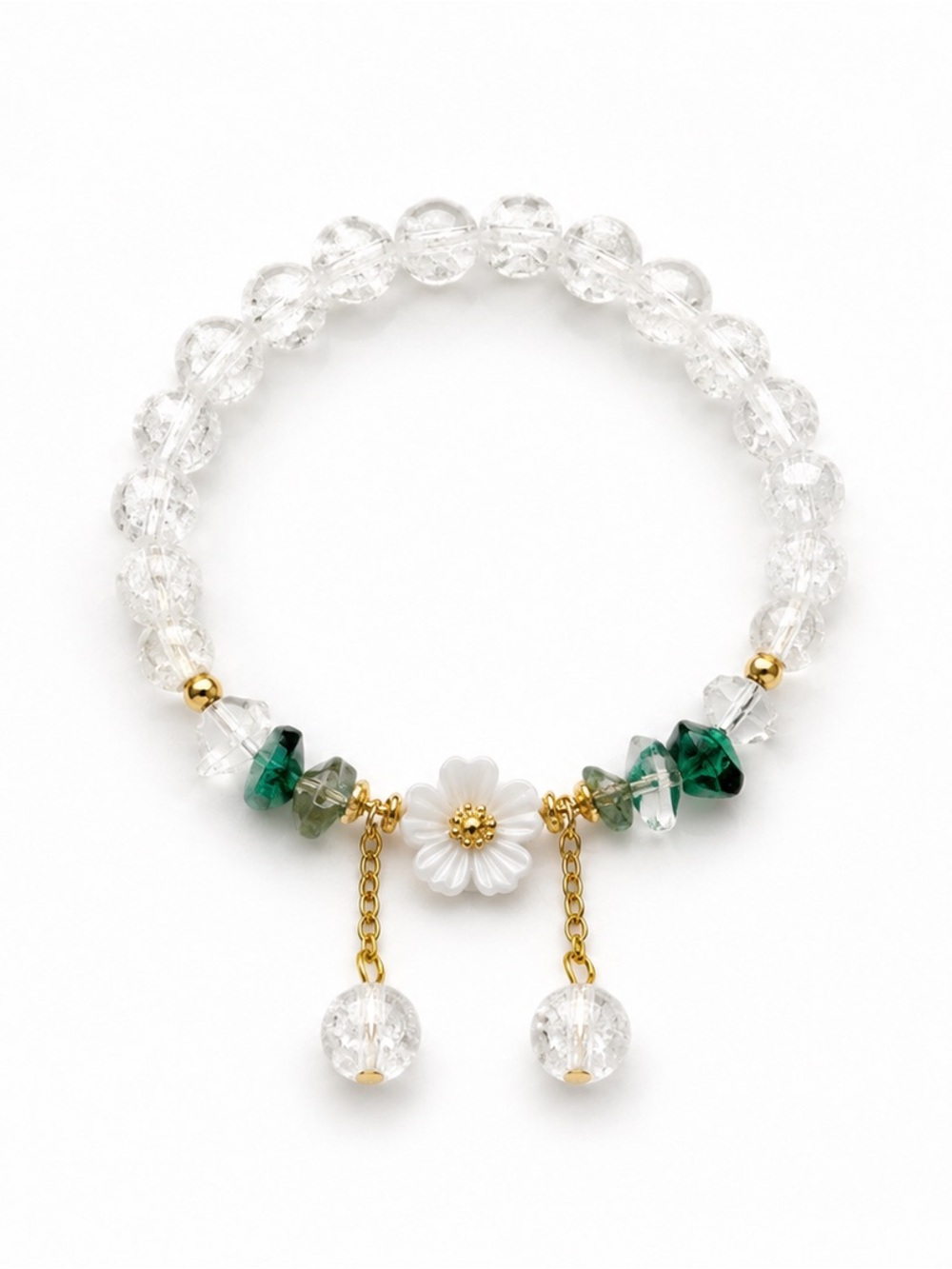 Crystal beaded flower dangle bracelet
